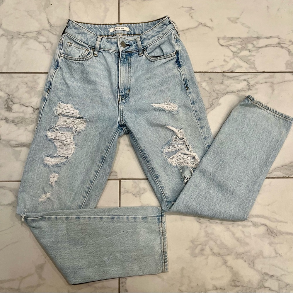 PacSun Mom Jeans High-Rise Distressed Light Wash Denim - Picture 11 of 16